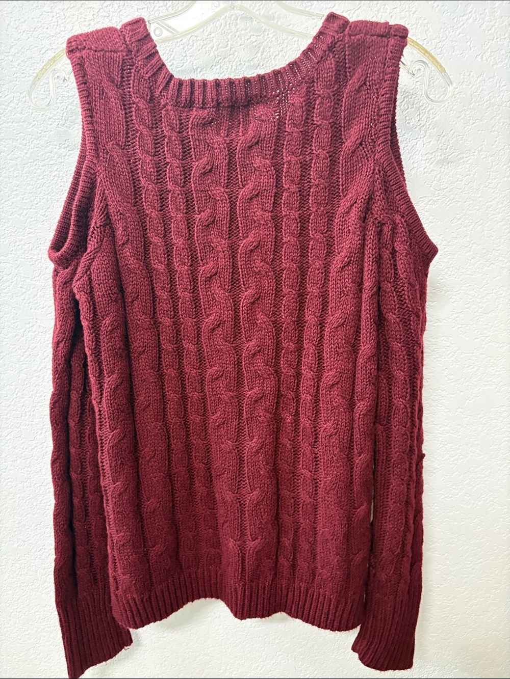 Hippie Rose Cable Knit Crewneck Sweater - Burgundy - Picture 3 of 5